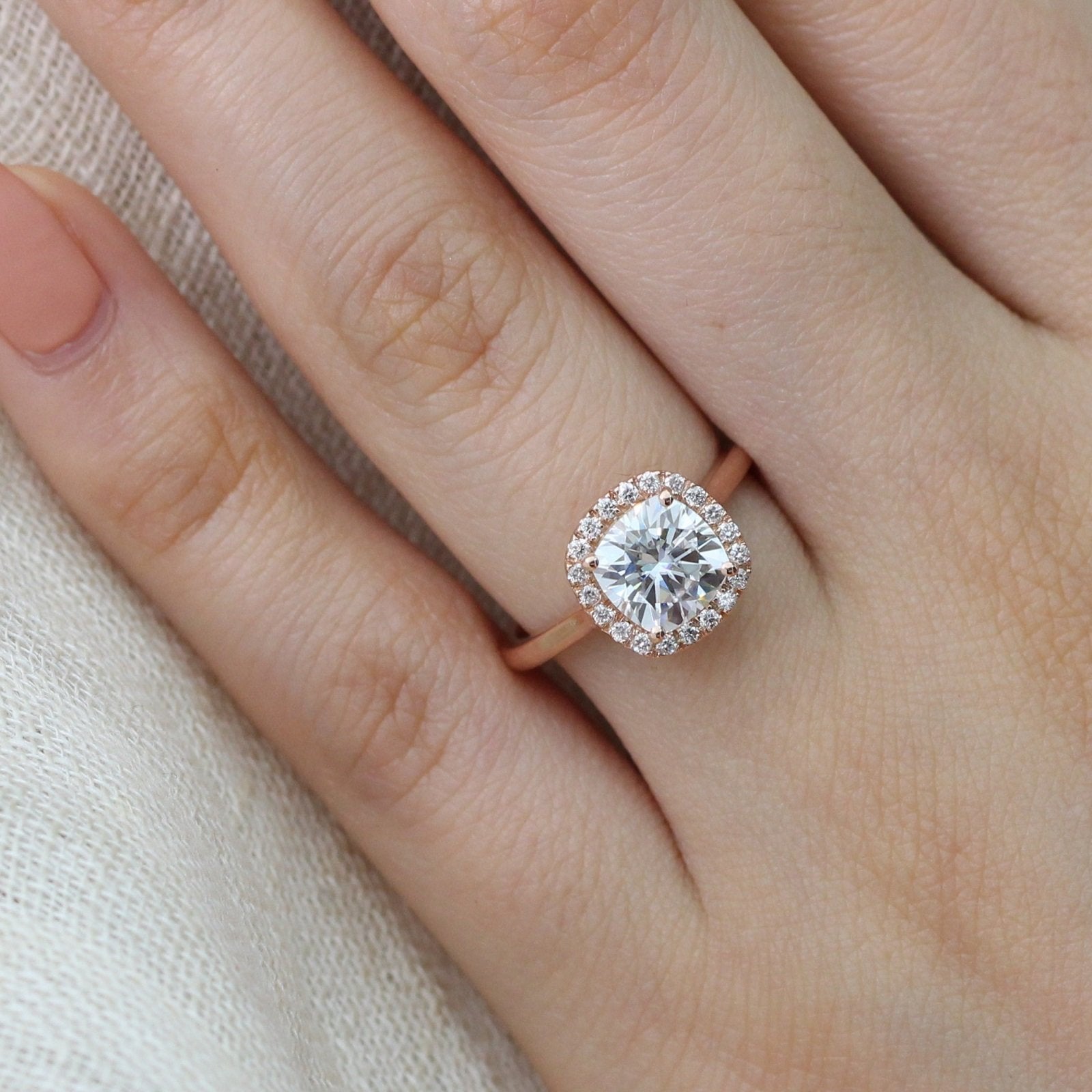 1.65CT Cushion Halo Moissanite Diamond Solitaire Engagement Ring
