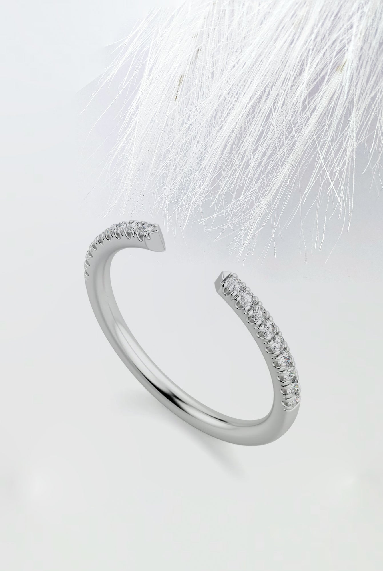Round Cut Moissanite Open Diamond Wedding Band in Solid Gold
