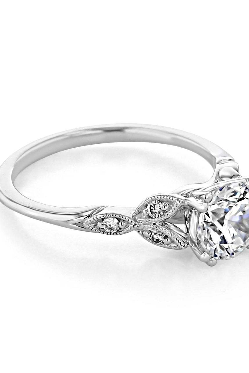 1.0CT Round Double Claw Prong Moissanite Diamond Vintage Engagement Ring