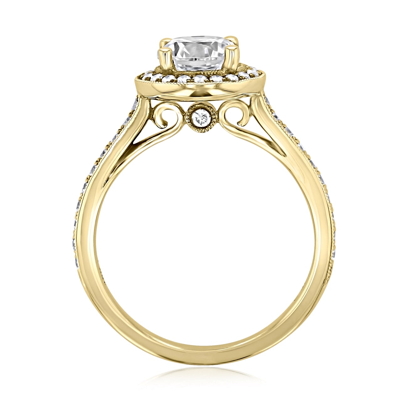 1.0CT Round Halo Moissanite Diamond Pave Engagement Ring In 18K Yellow Gold