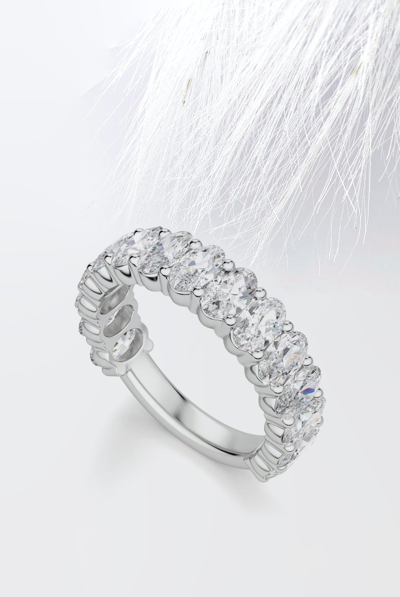 Oval Cut Moissanite Prong Diamond Wedding Band in White Gold