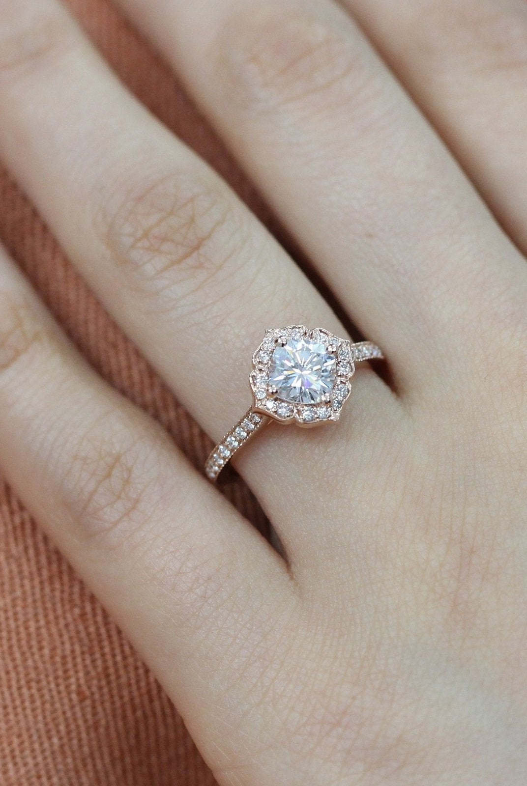 1.0CT Cushion Vintage Halo Moissanite Diamond Channel Set Engagement Ring For Her