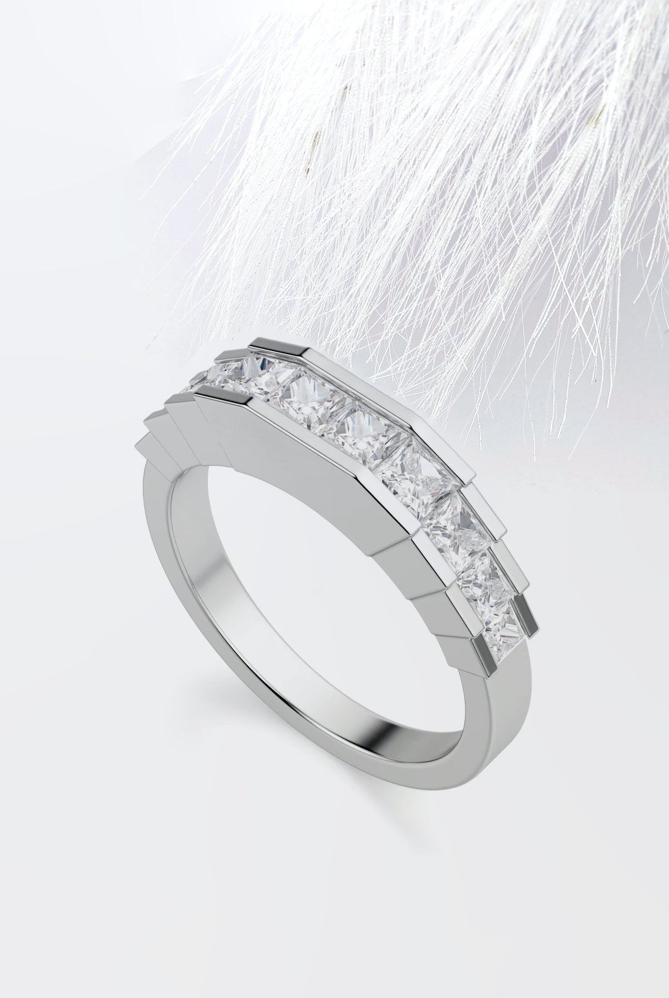 Princess Cut Moissanite Channel Set Diamond Wedding Band