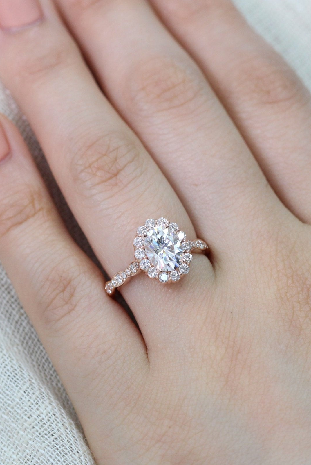 1.50CT Oval Halo Moissanite Diamond Vintage Pave Engagement Ring In Solid Gold