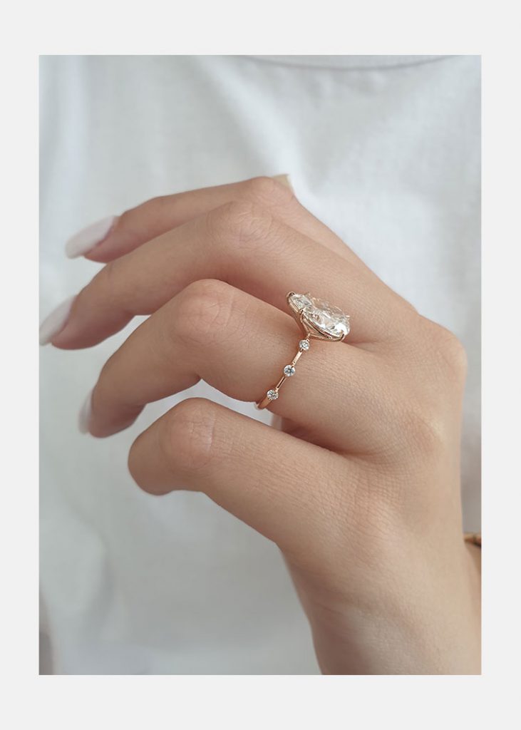 2.50ct Pear Petite Pave Moissanite Diamond Engagement Ring For Her In 14K Solid Gold