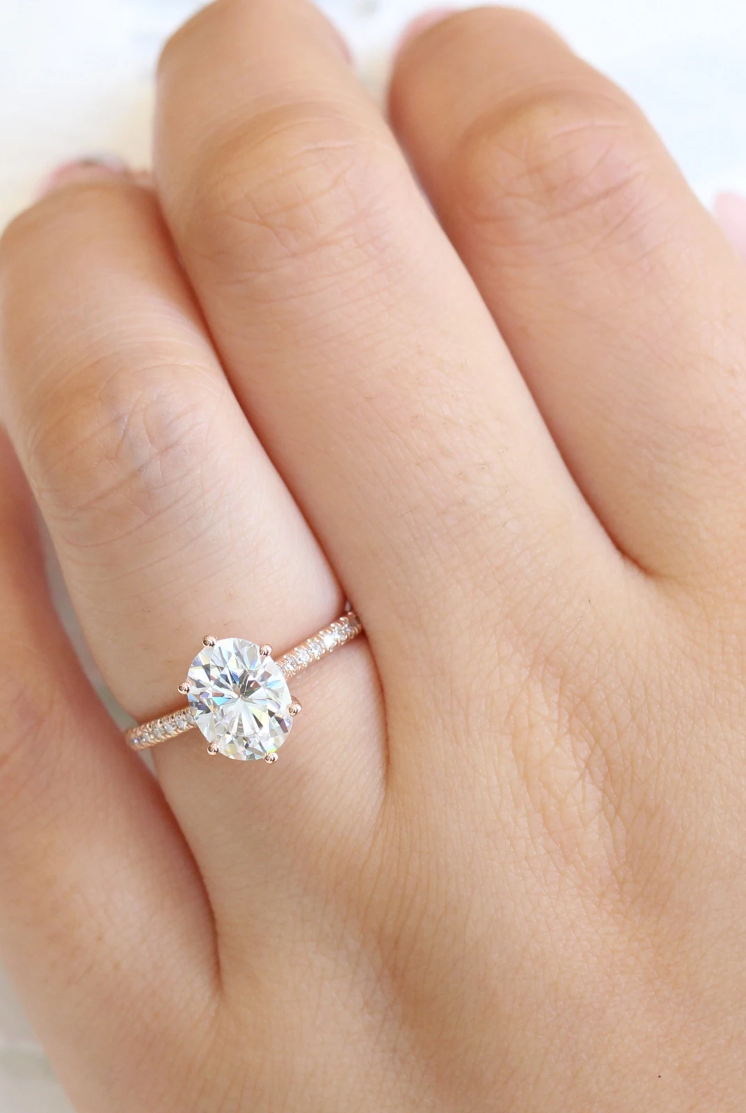 2.0CT Oval Pave Moissanite Diamond Six Prong Engagement Ring