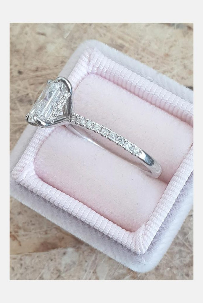 2.0ct Radiant Pave Moissanite Diamond Hidden Halo Engagement Ring