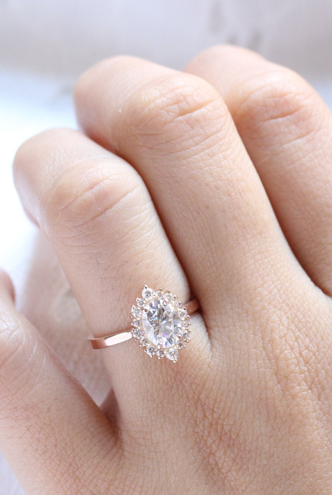 1.50CT Oval Halo Moissanite Diamond Solitaire Engagement Ring In Solid Gold