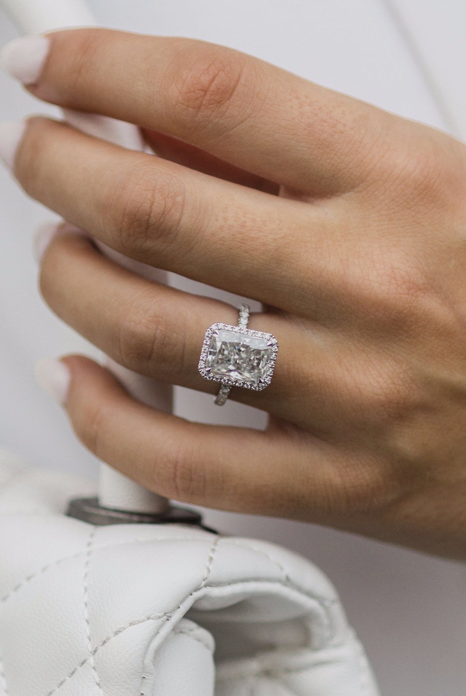 3.70CT Crushed Ice Hybrid Radiant Cut Halo Moissanite Engagement Ring