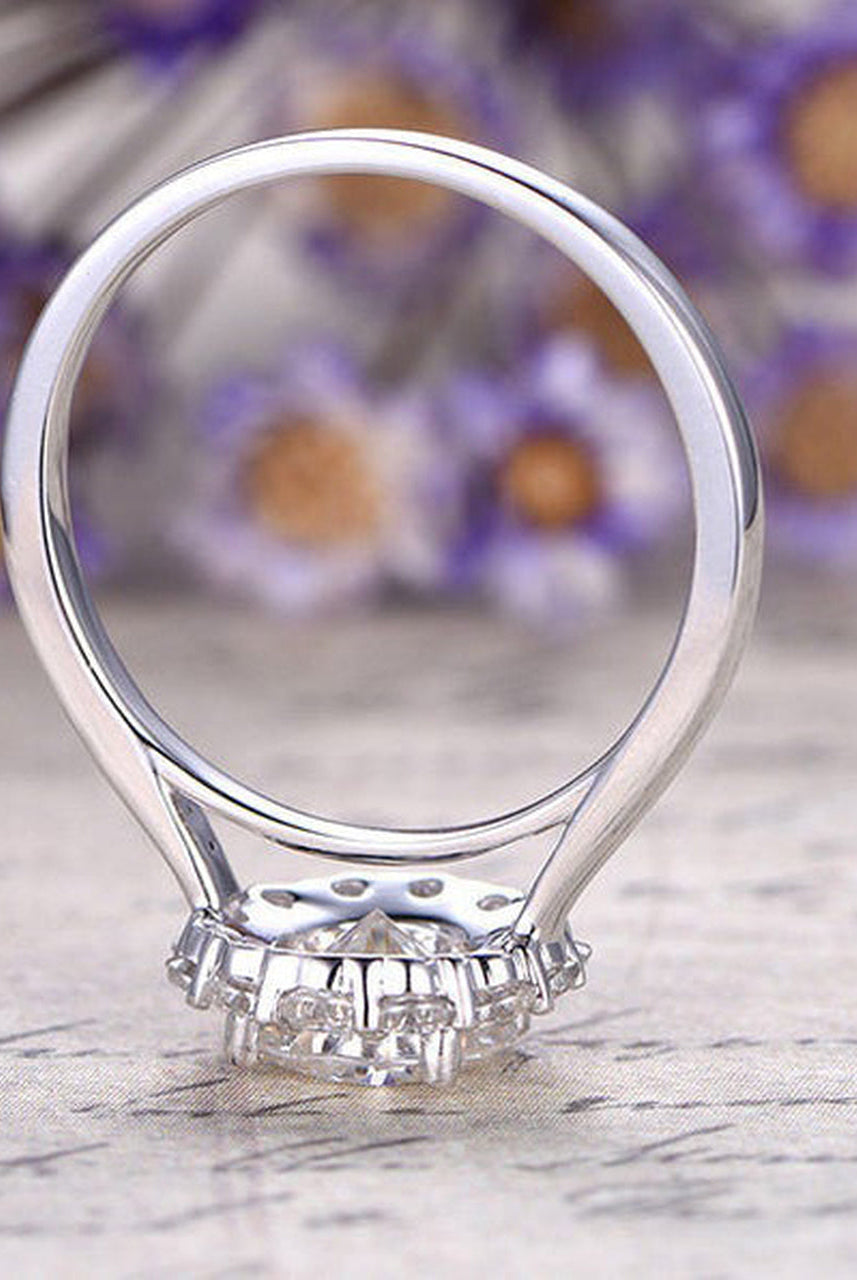 1.25CT Round Floral Halo Moissanite Diamond Engagement Ring For Women