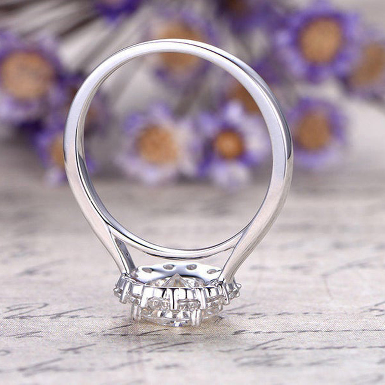 1.25CT Round Floral Halo Moissanite Diamond Engagement Ring For Women