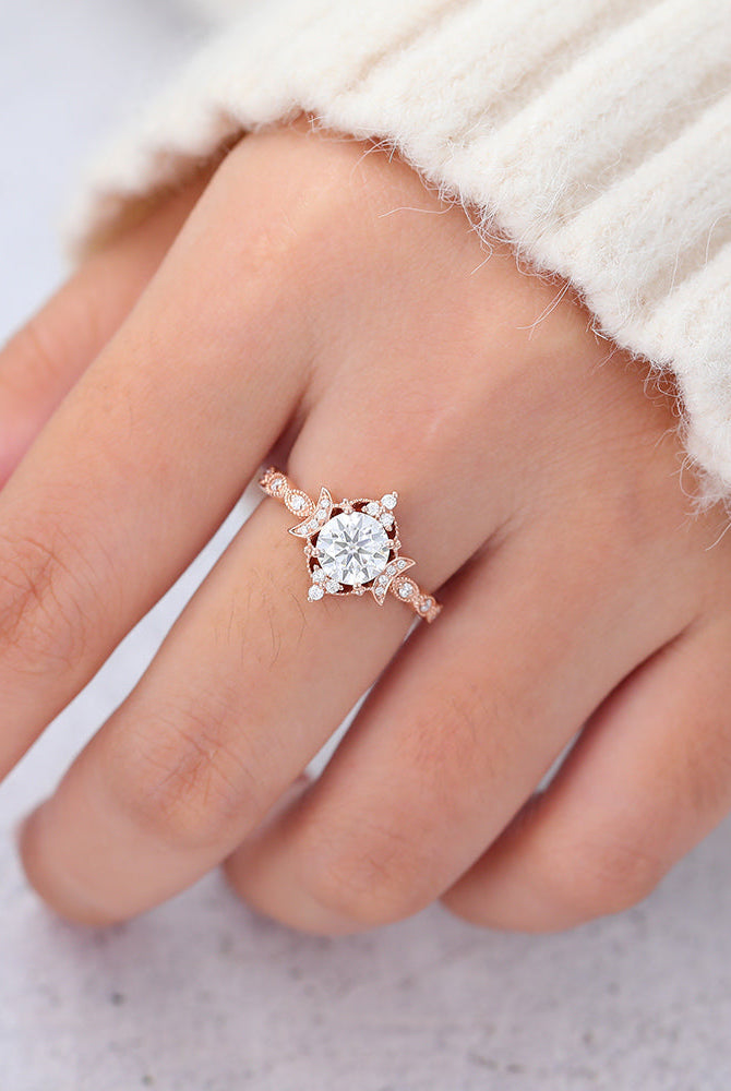 round-shaped-moissanite-vintage-engagement-ring