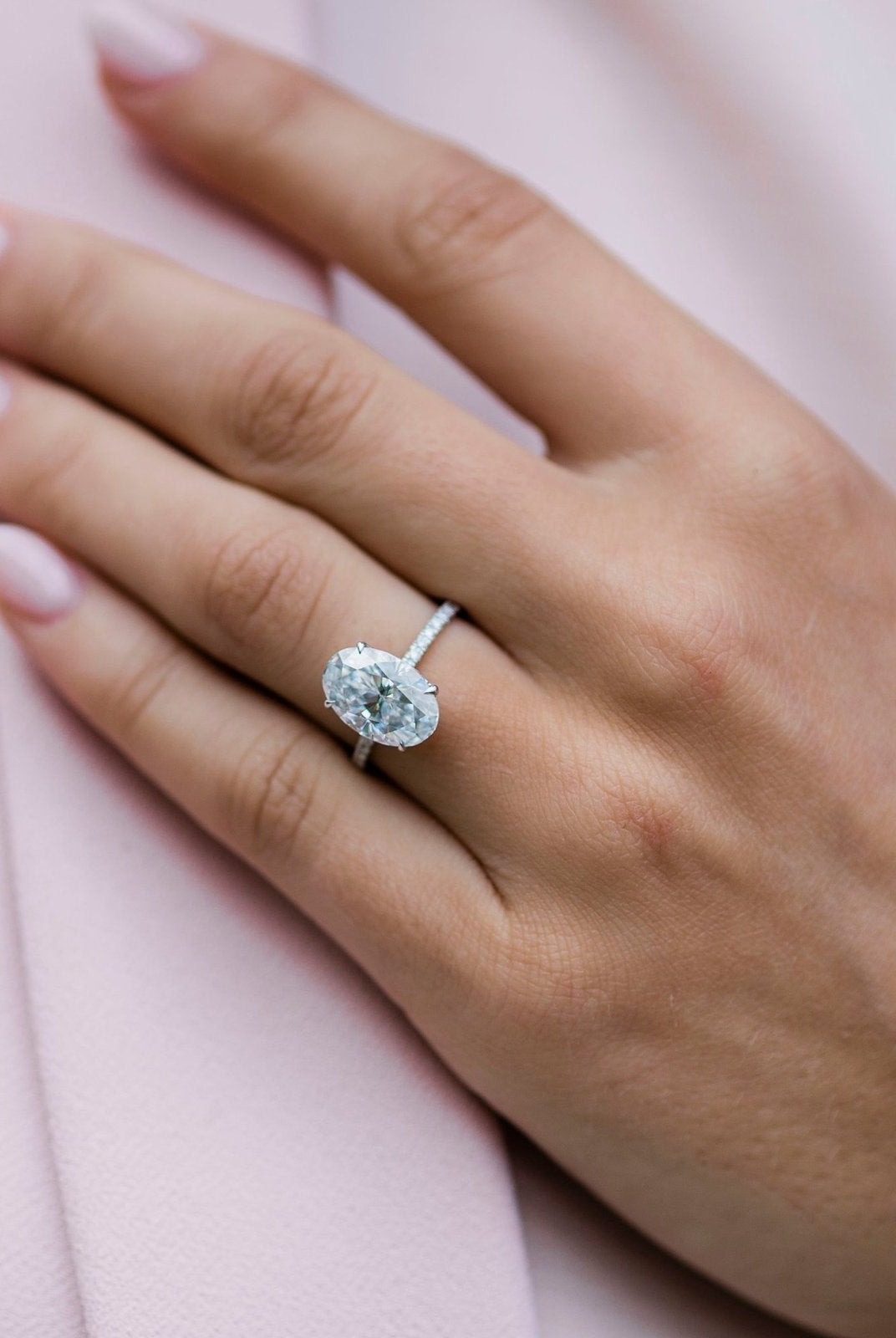Crushed Ice Oval Moissanite Ring