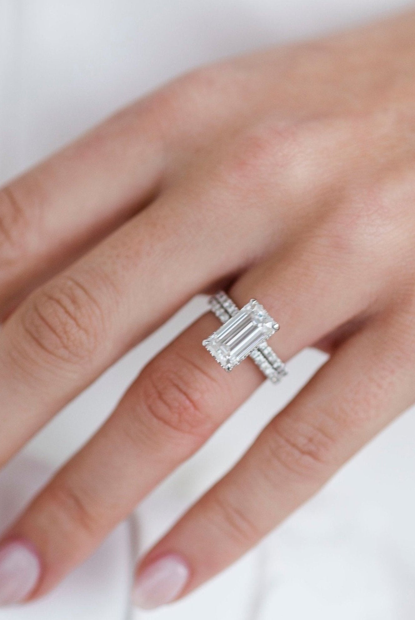 Elongated Emerald Cut Moissanite Ring