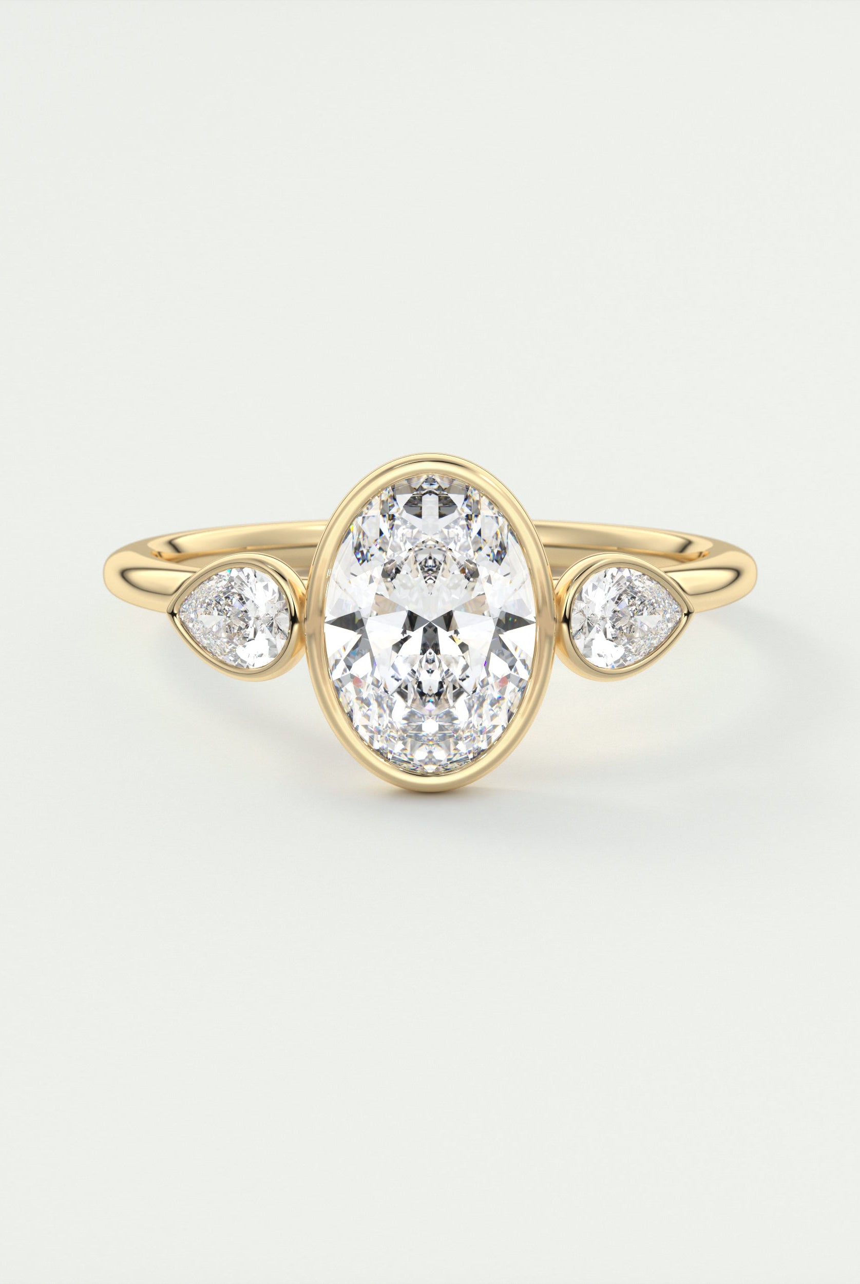 2.0CT Bezel Set Oval Moissanite Diamond Three Stone Engagement Ring