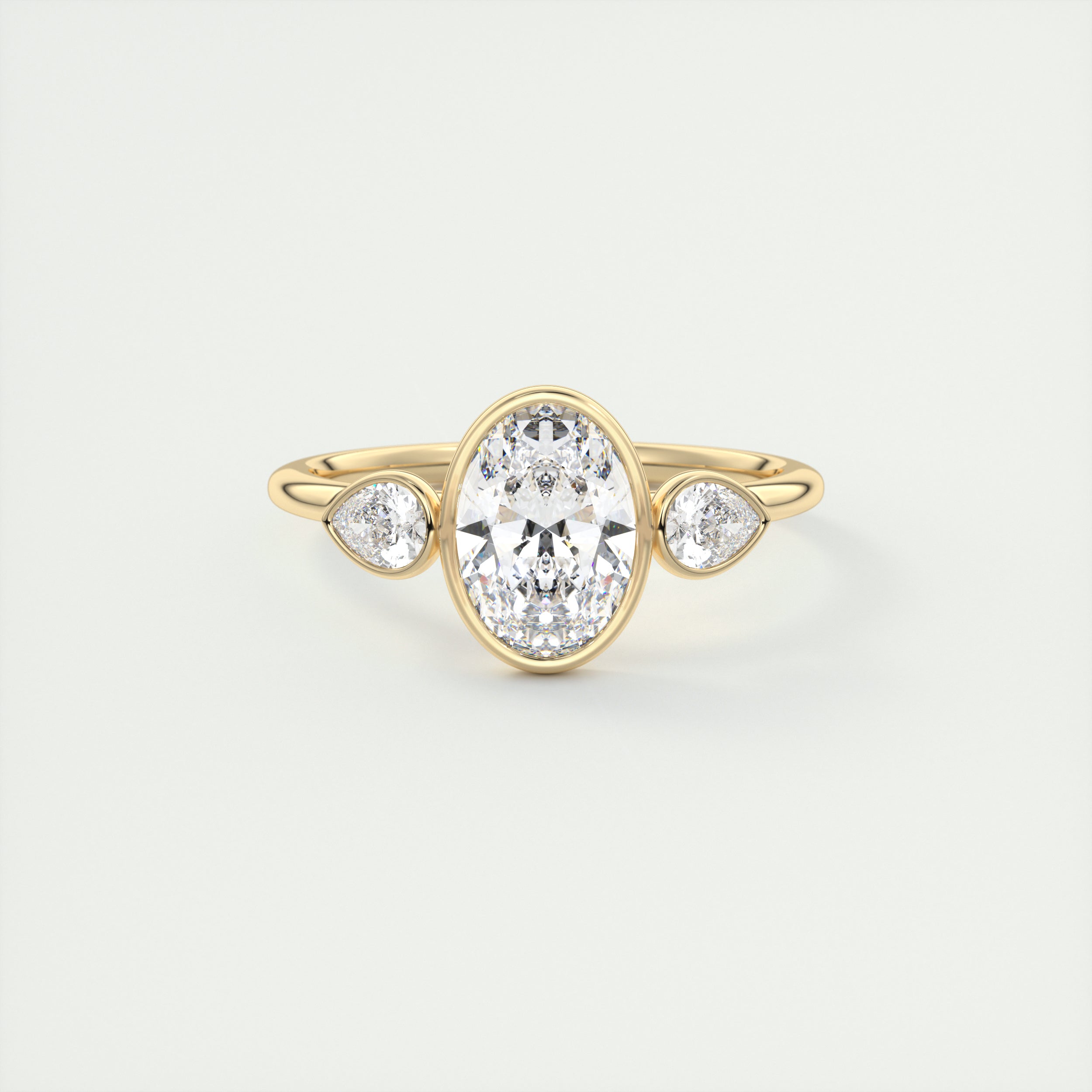 2.0CT Bezel Set Oval Moissanite Diamond Three Stone Engagement Ring