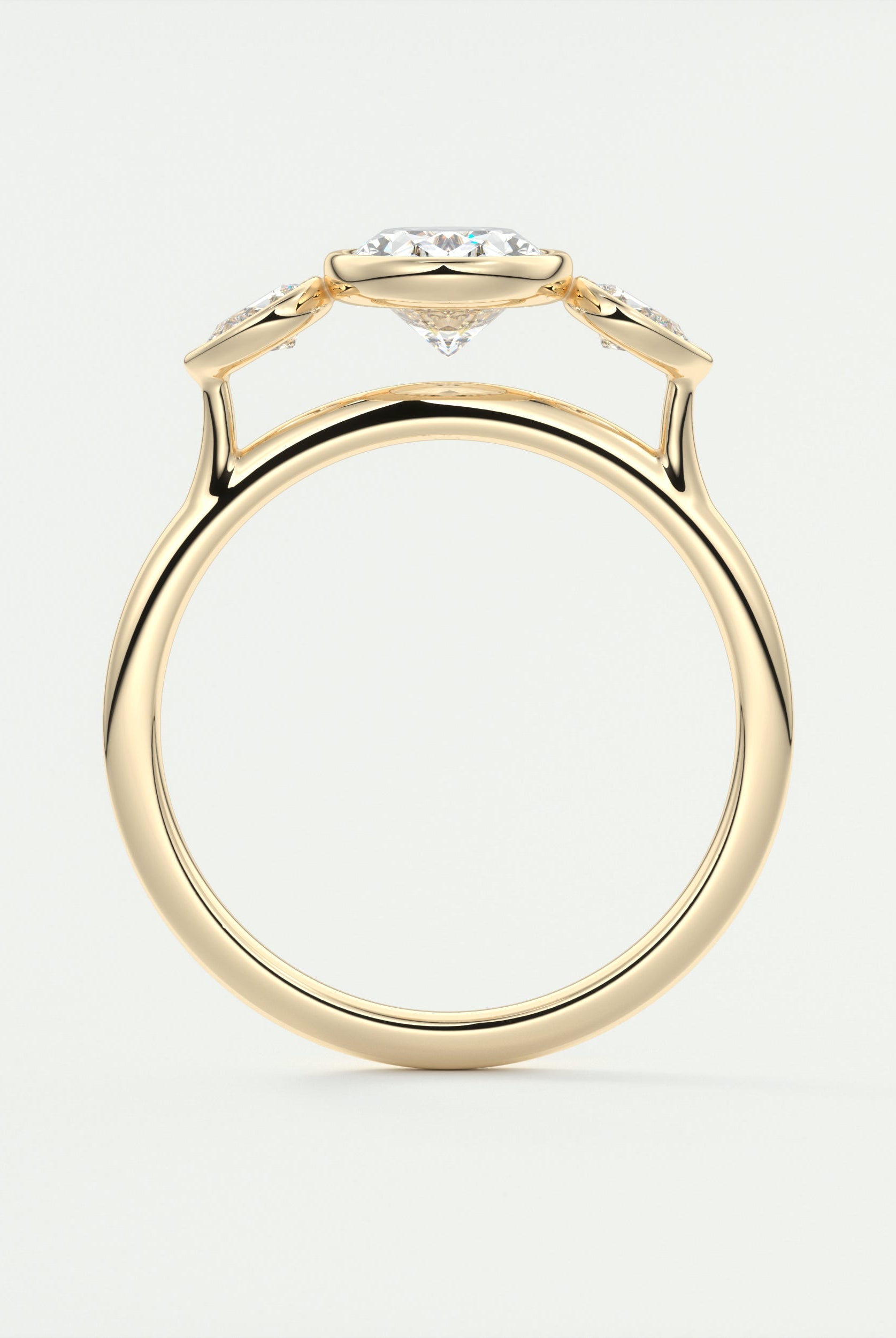 2.0CT Bezel Set Oval Moissanite Diamond Three Stone Engagement Ring