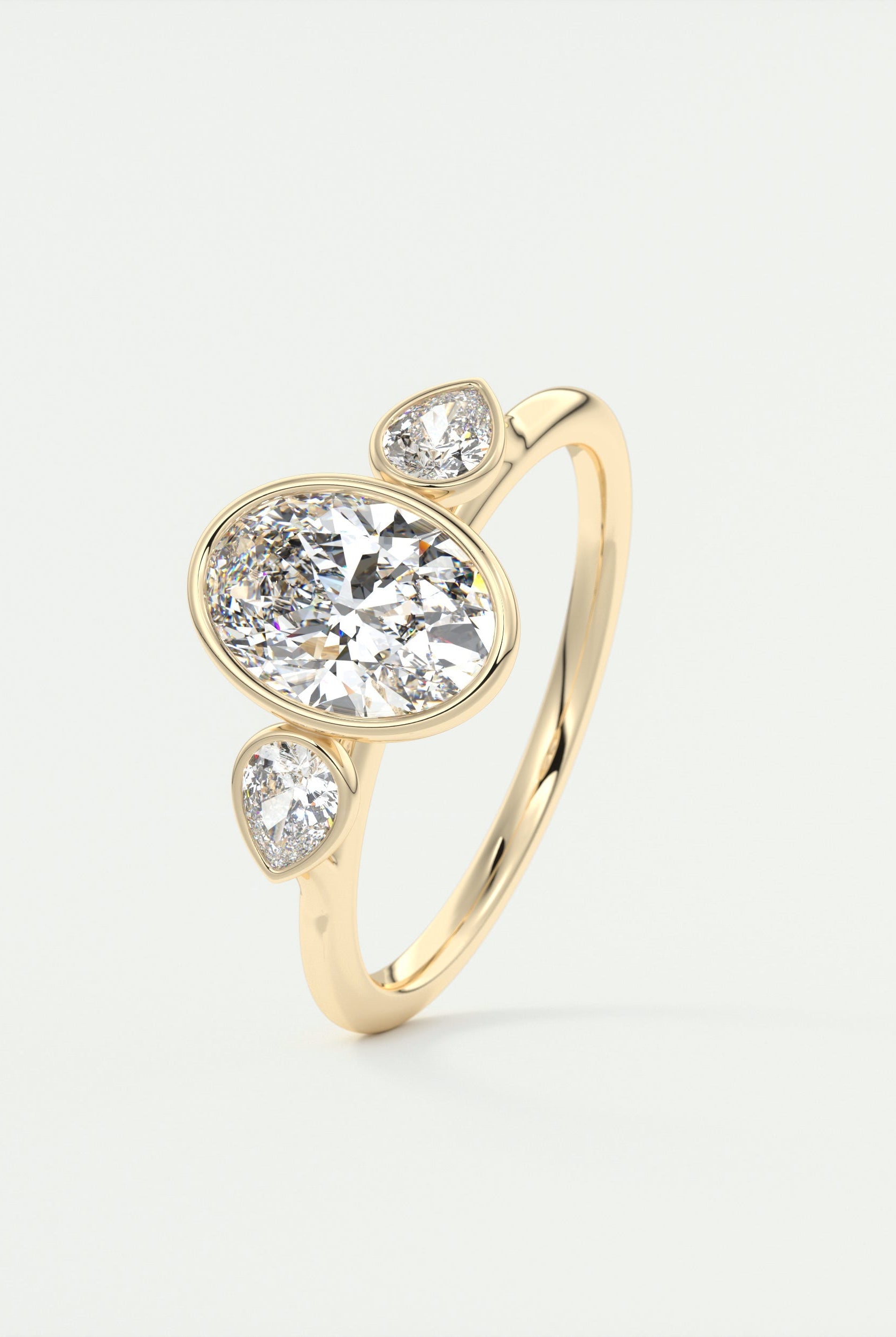 2.0CT Bezel Set Oval Moissanite Diamond Three Stone Engagement Ring
