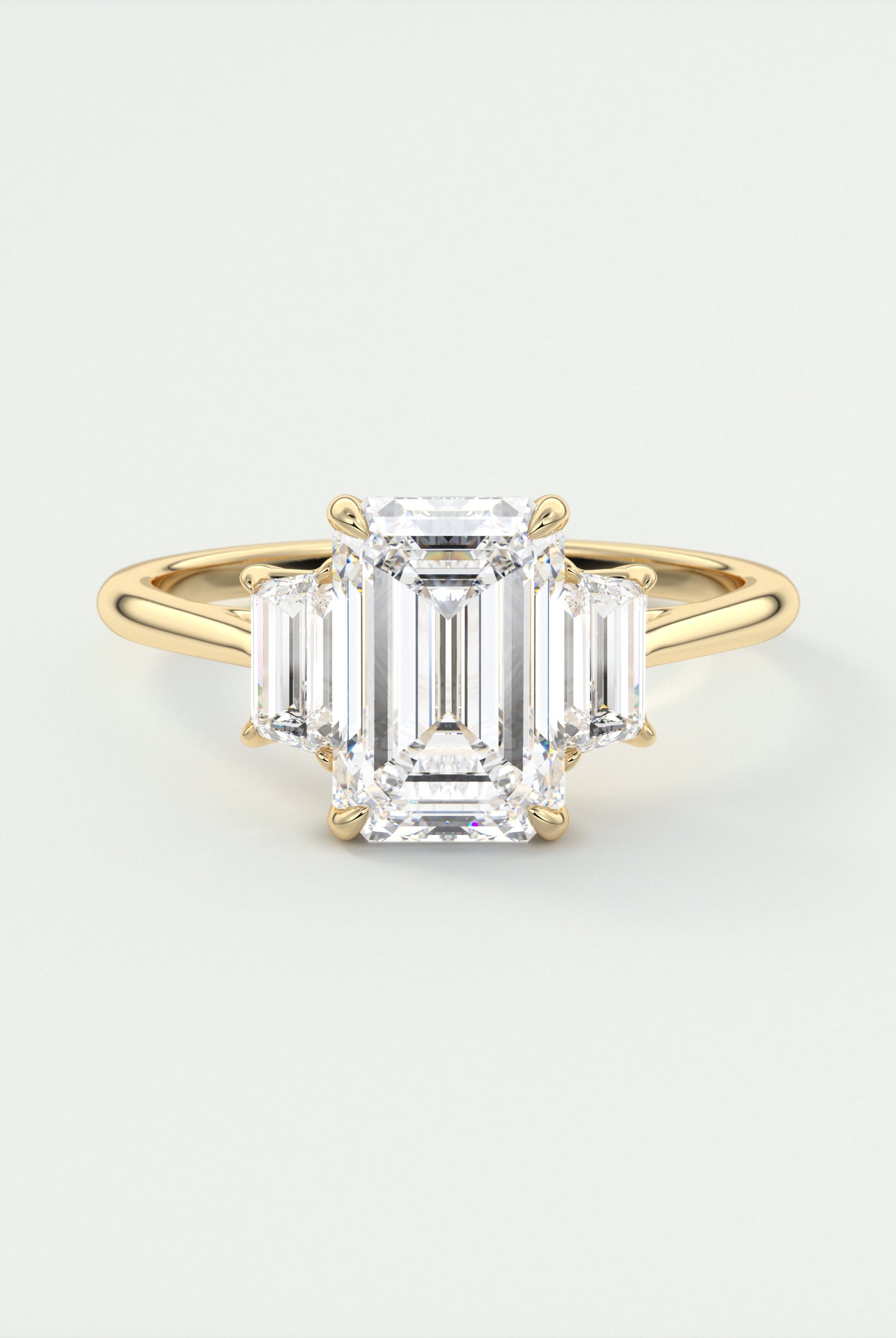 2.0CT Three Stone Emerald Cut Moissanite Diamond Solitaire Engagement Ring