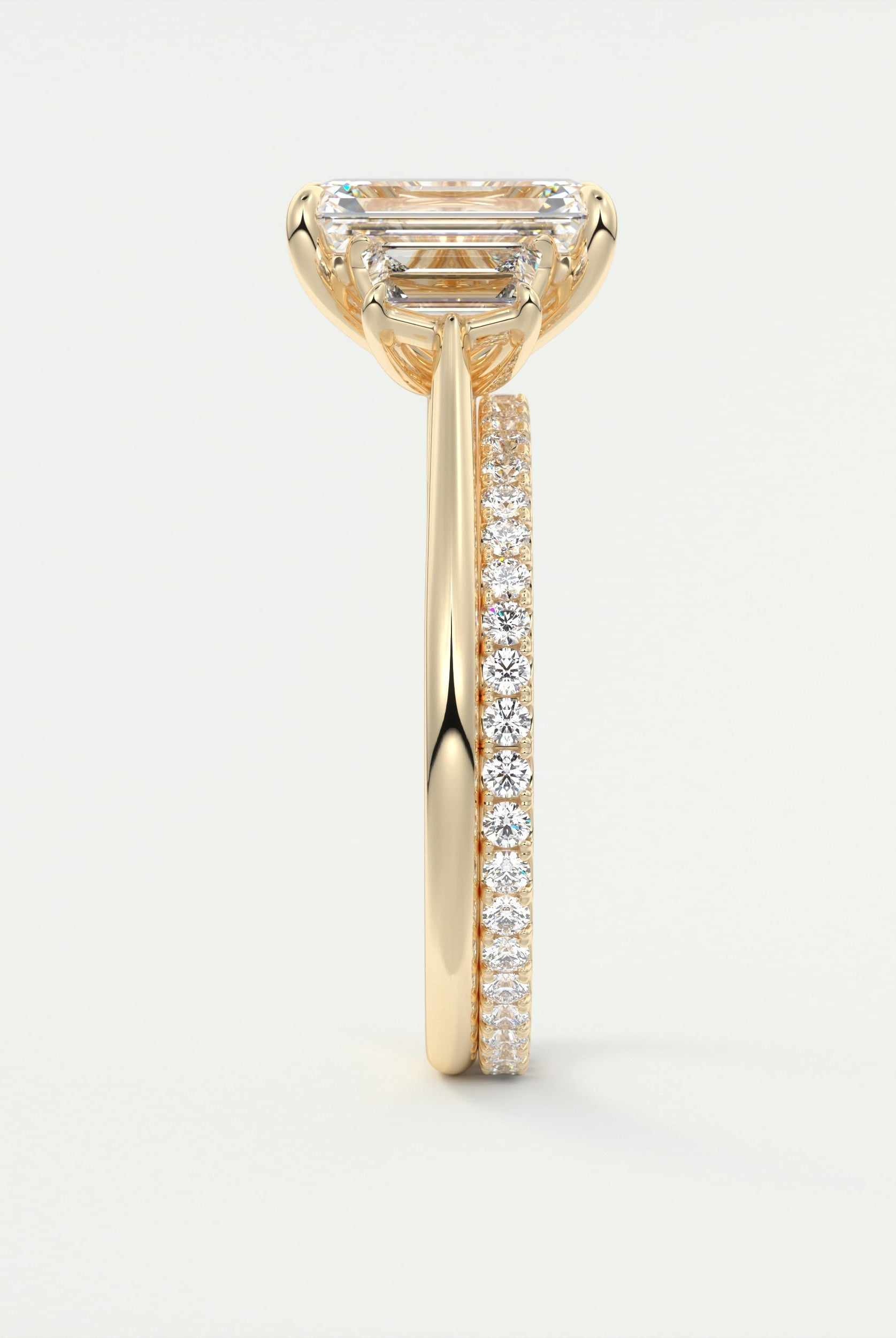 2.0CT Three Stone Emerald Cut Moissanite Diamond Solitaire Engagement Ring