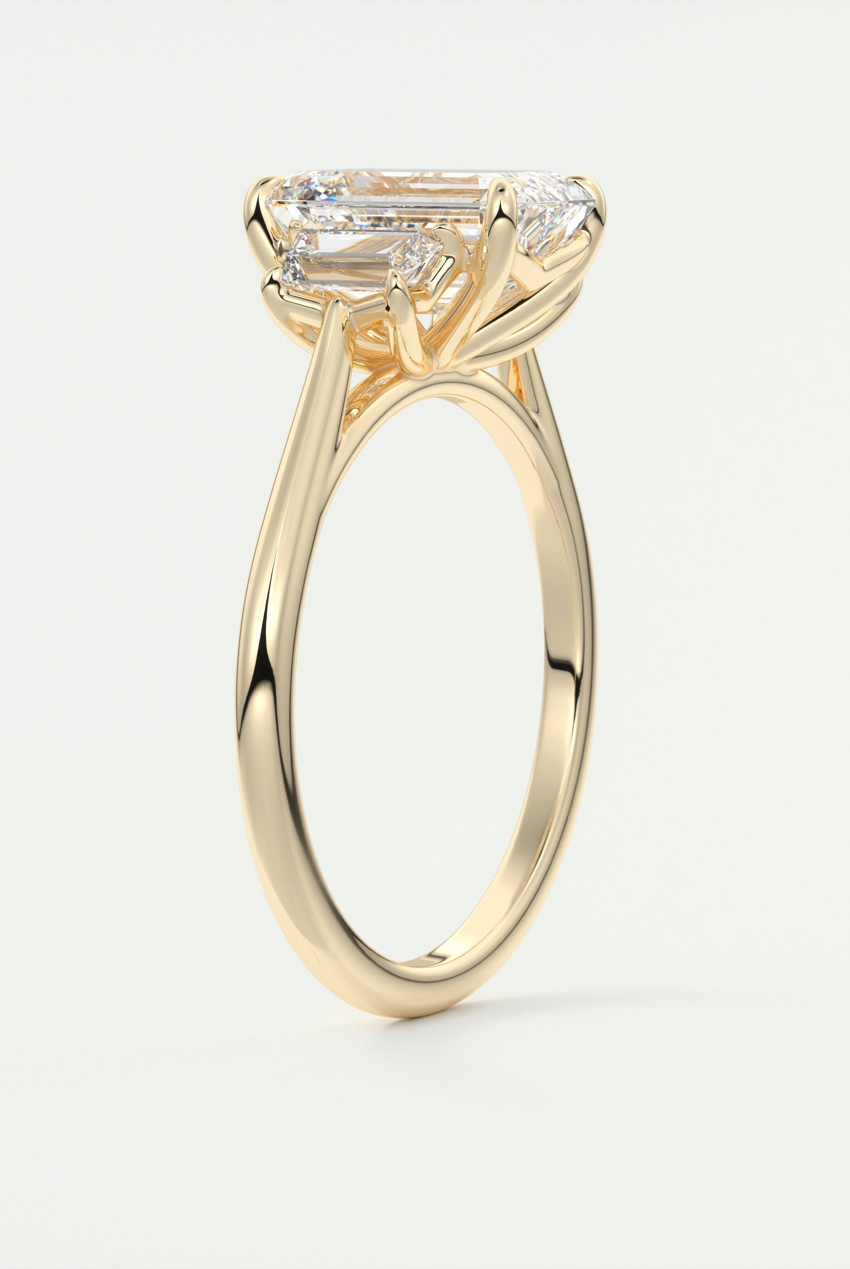2.0CT Three Stone Emerald Cut Moissanite Diamond Solitaire Engagement Ring