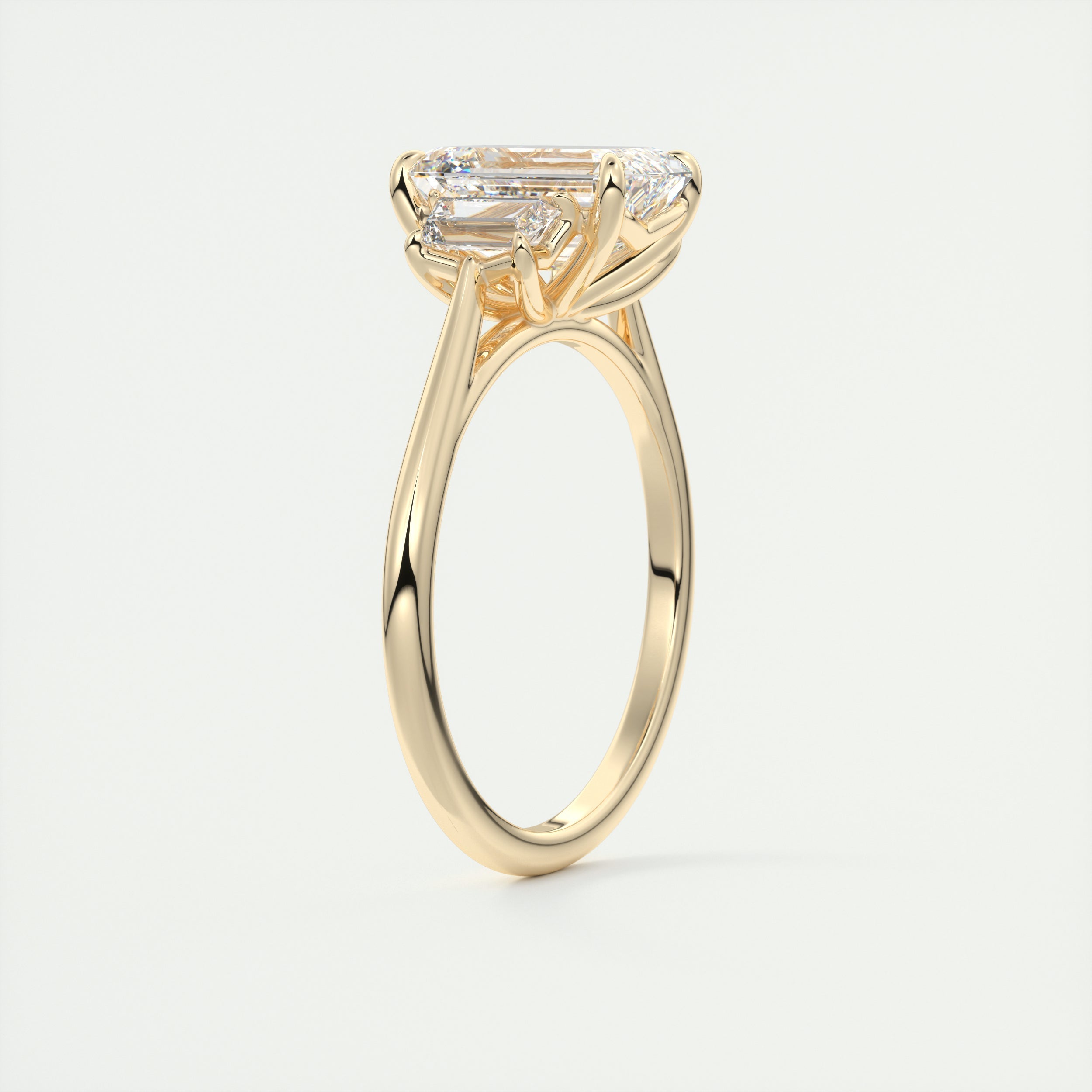 2.0CT Three Stone Emerald Cut Moissanite Diamond Solitaire Engagement Ring