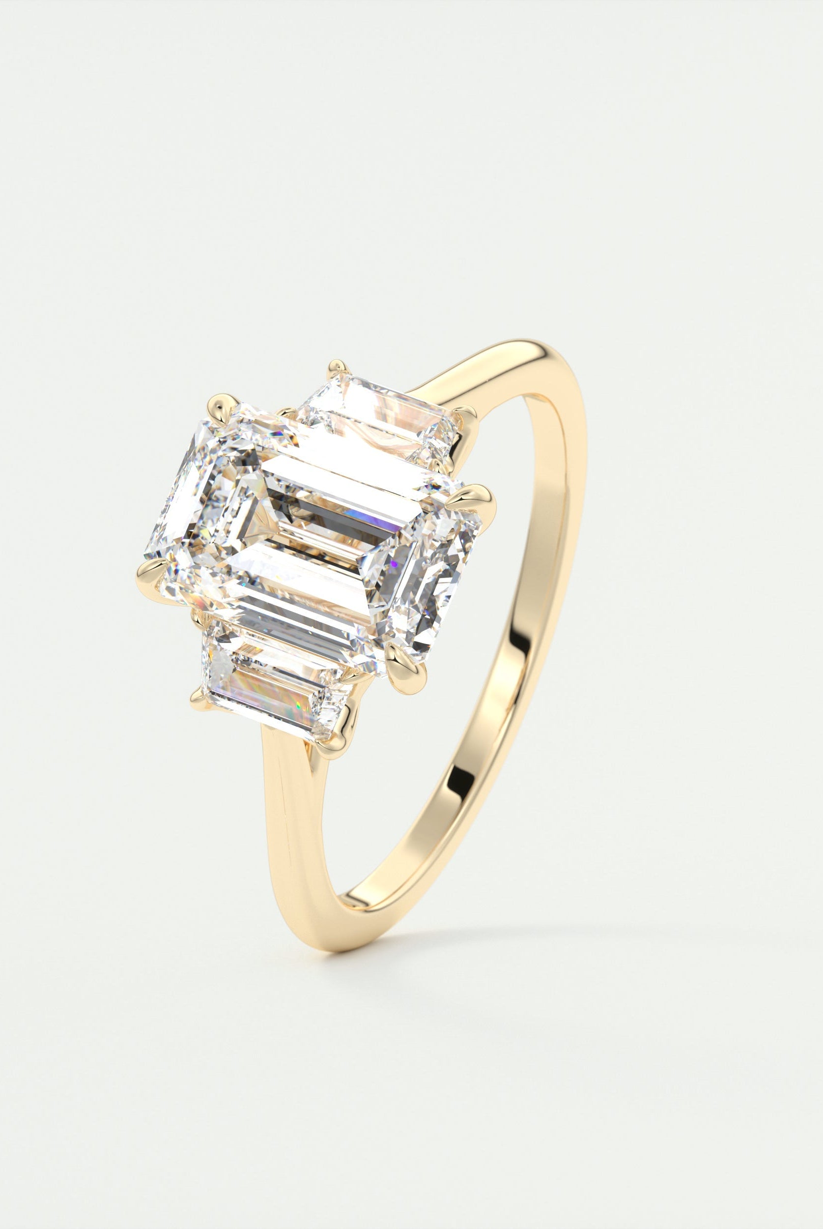 2.0CT Three Stone Emerald Cut Moissanite Diamond Solitaire Engagement Ring