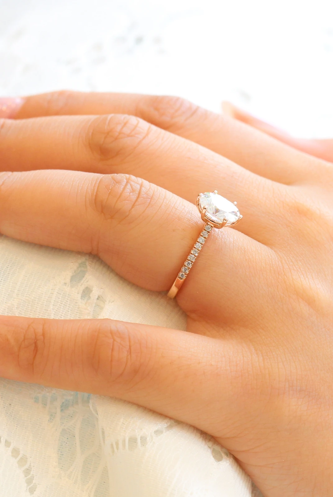 2.0CT Oval Pave Moissanite Diamond Six Prong Engagement Ring