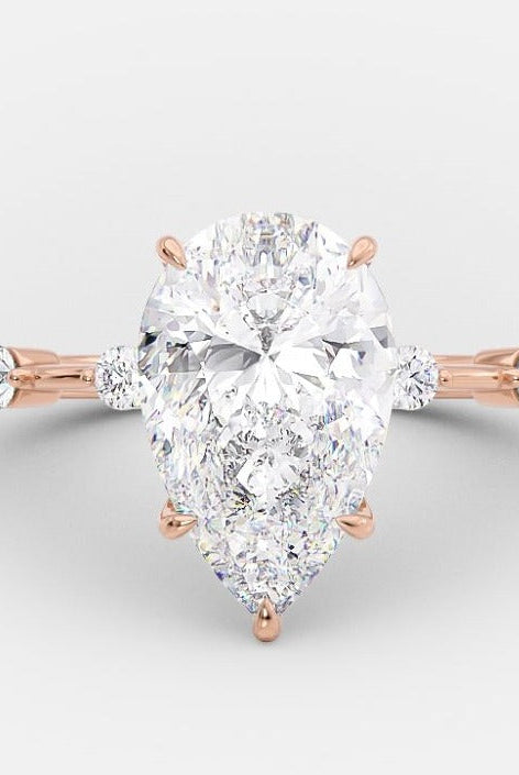 2.50ct Pear Petite Pave Moissanite Diamond Engagement Ring For Her In 14K Solid Gold