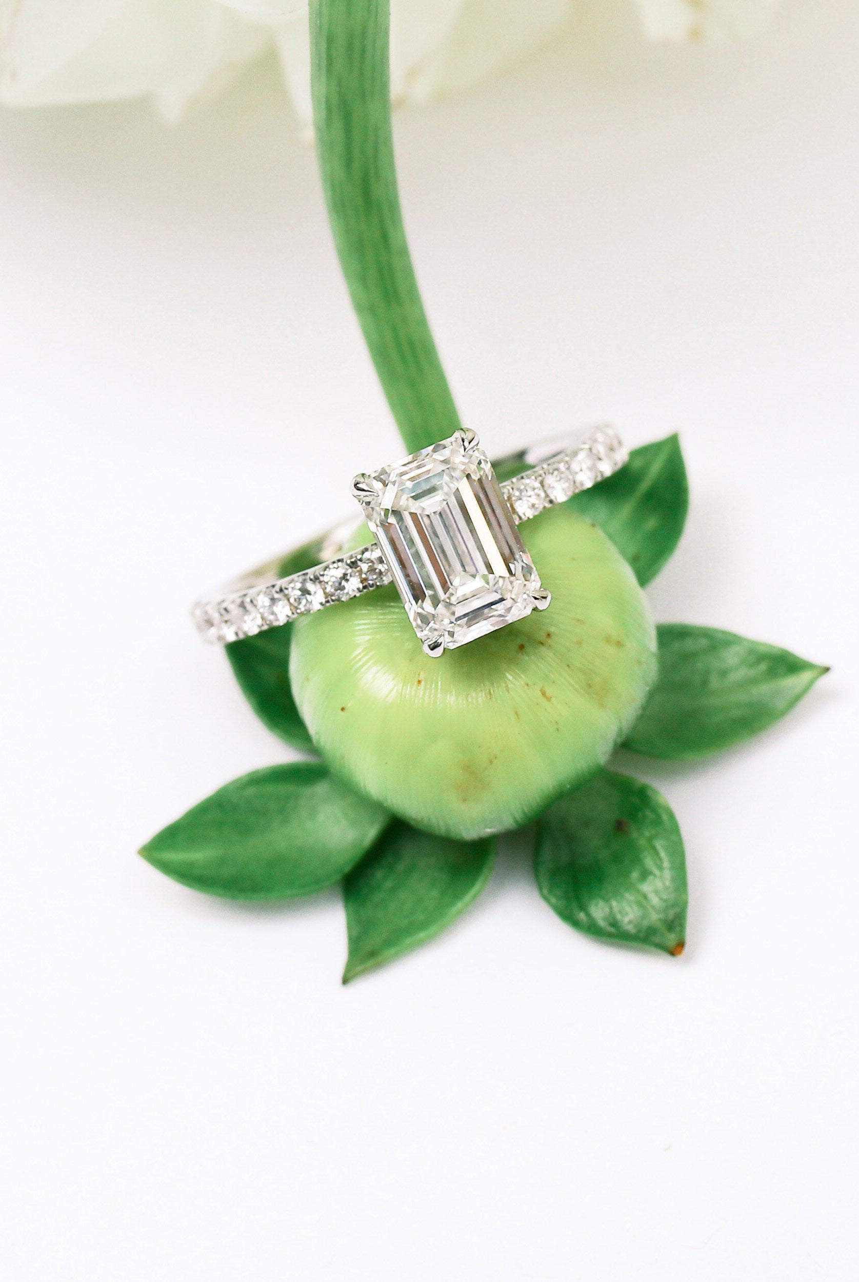 1.50CT Emerald Cut Pave Moissanite Diamond Four Prong Diamond Engagement Ring