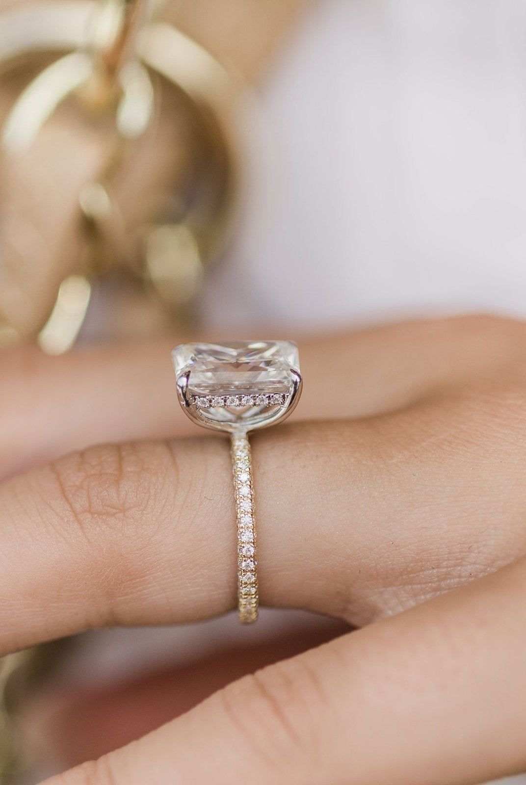 4.60CT Radiant Hidden Halo Moissanite Diamond Pave Engagement Ring