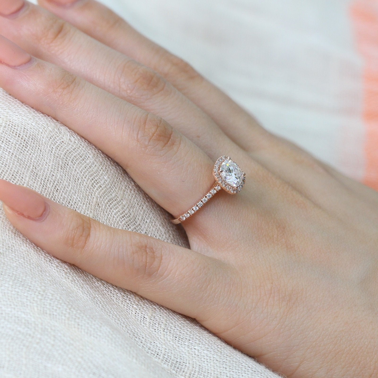 1.65CT Cathedral Set Cushion Halo Moissanite Diamond Engagement Ring