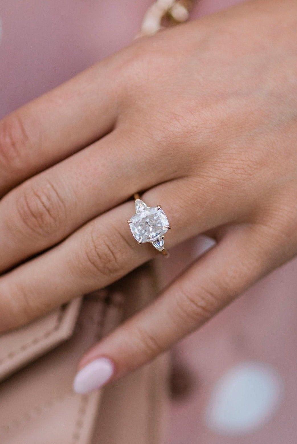 4.20CT Elongated Cushion Three Stone Moissanite Diamond Engagement Ring