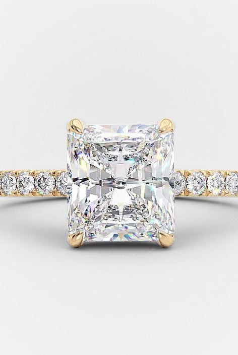 2.0ct Radiant Pave Moissanite Diamond Hidden Halo Engagement Ring In 14K Solid Gold