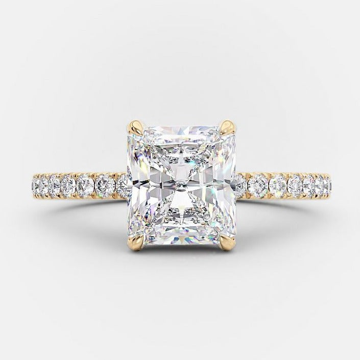 2.0ct Radiant Pave Moissanite Diamond Hidden Halo Engagement Ring In 14K Solid Gold
