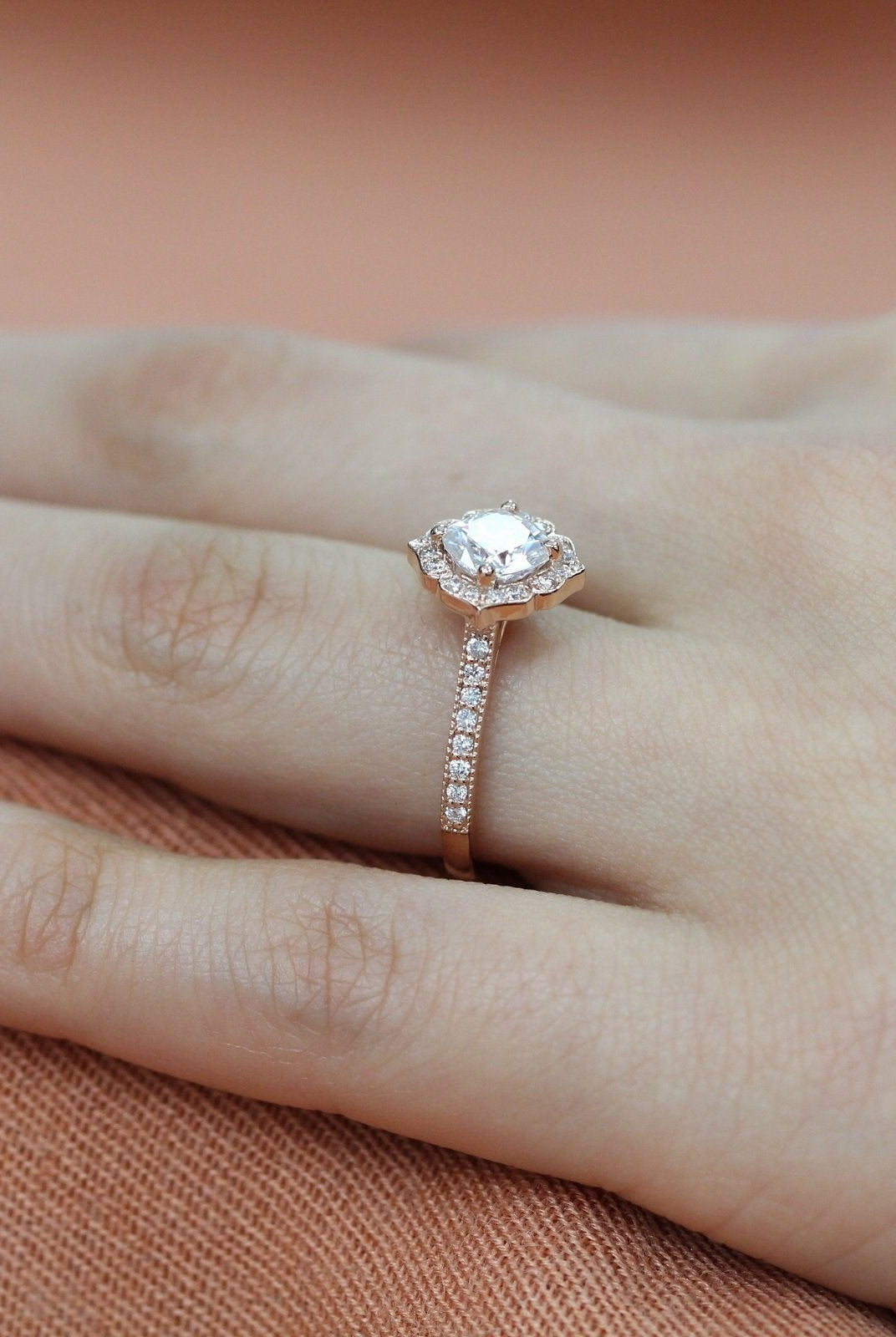 1.0CT Cushion Vintage Halo Moissanite Diamond Channel Set Engagement Ring For Her