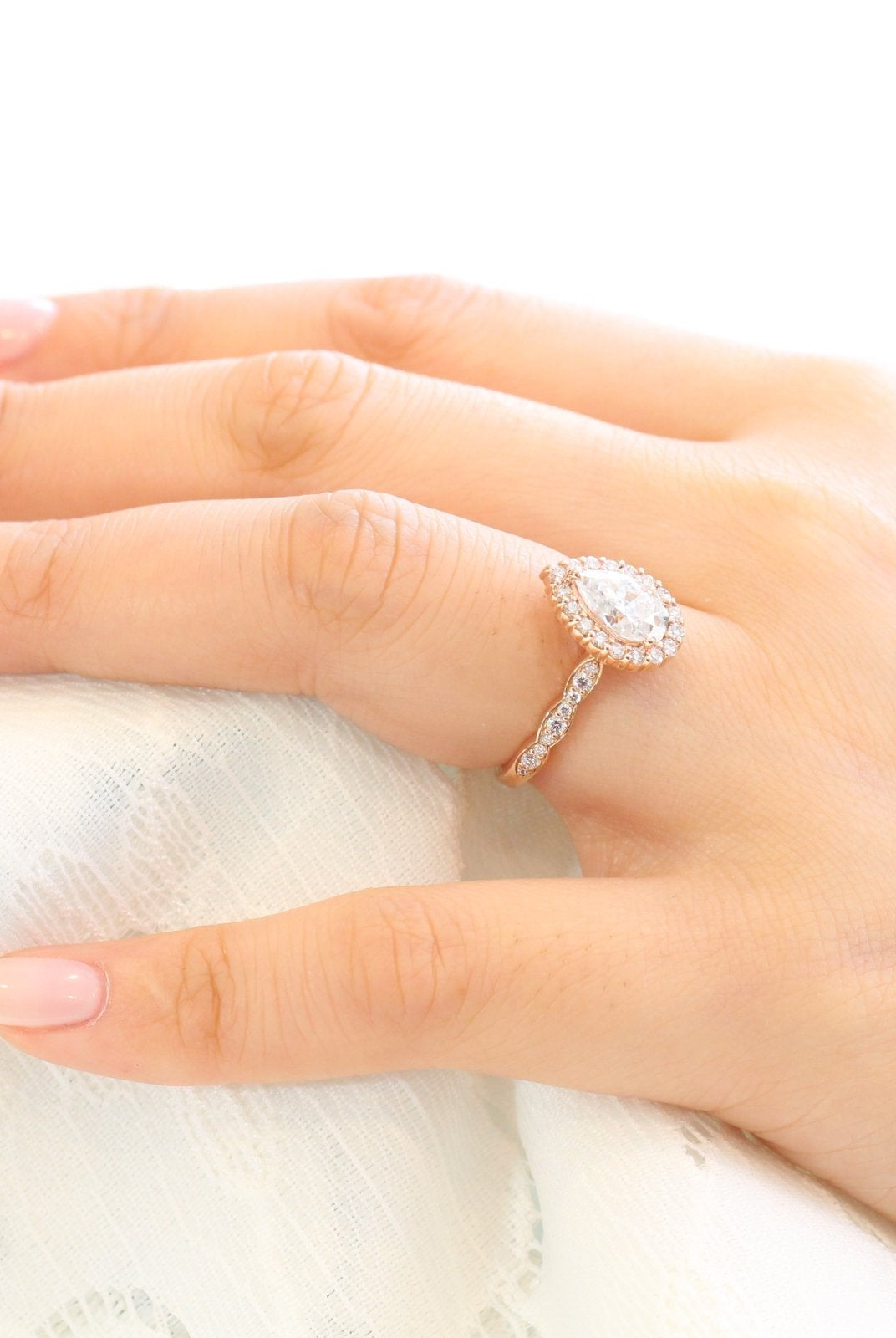 1.50CT Pear Halo Moissanite Diamond Vintage Pave Engagement Ring For Women