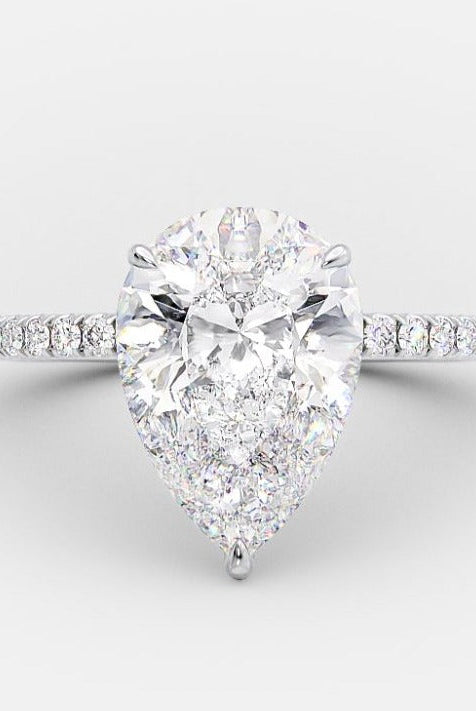 2.0ct Pear Moissanite Diamond Pave Engagement Ring For Women