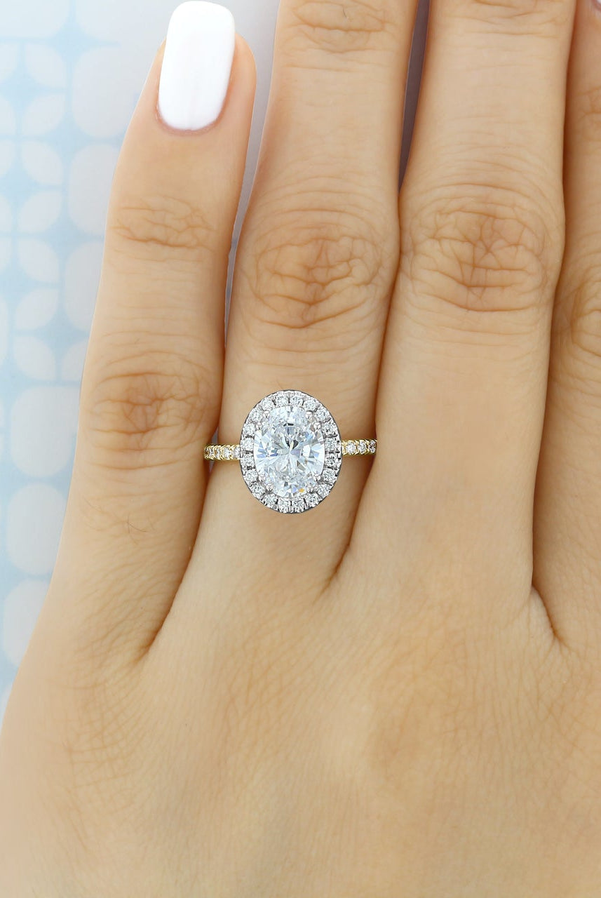 1.93CT Oval Halo Moissanite Diamond Two Tone Engagement Ring