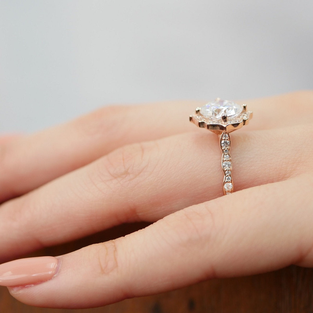 2.30CT Cushion Vintage Halo Moissanite Diamond Engagement Ring For Women