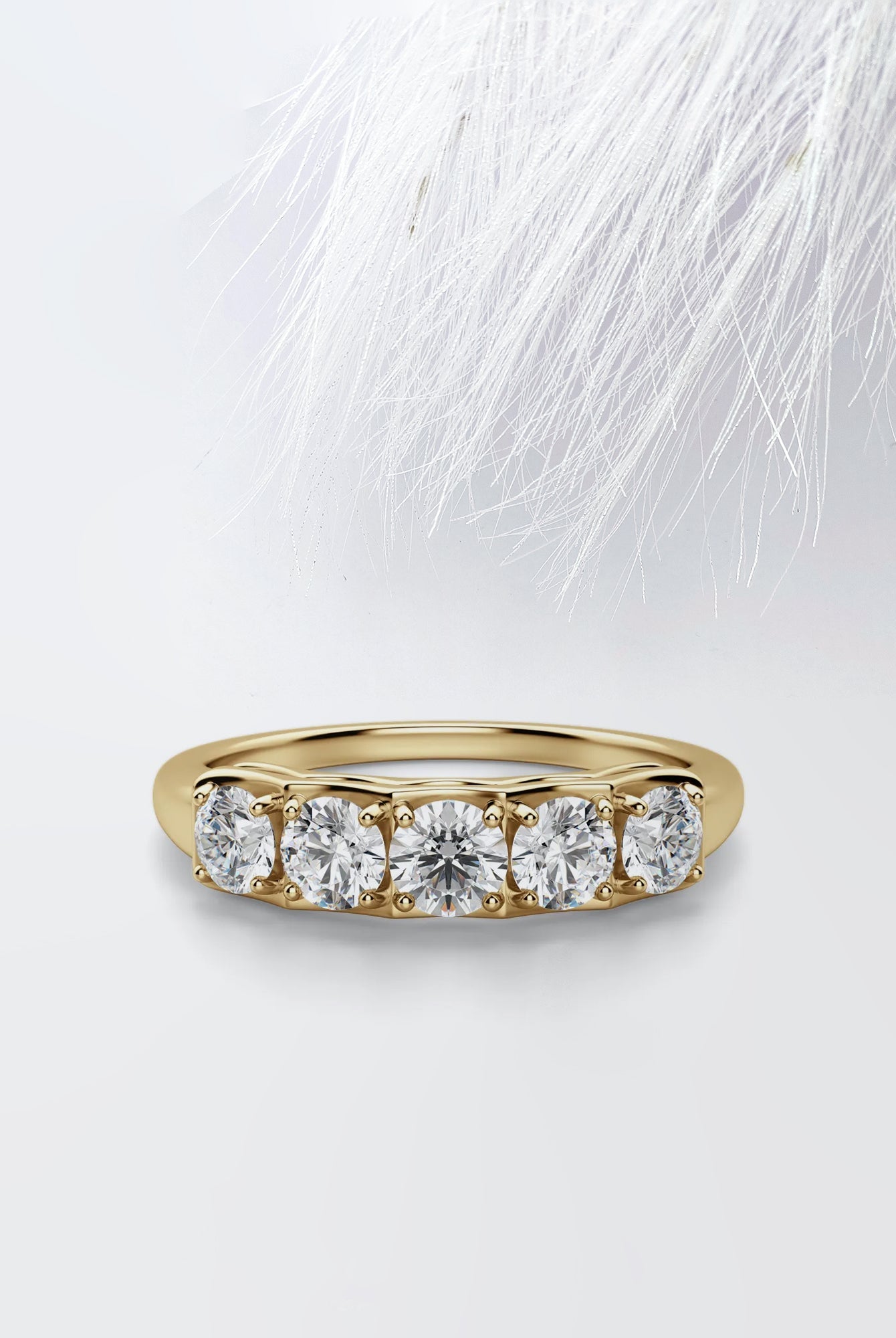 Five Stone Round Cut Moissanite Diamond Wedding Band in White Gold