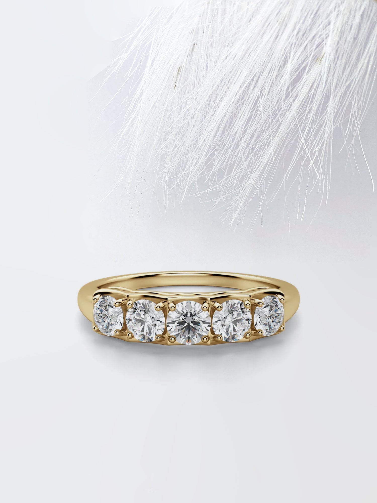 Five Stone Round Cut Moissanite Diamond Wedding Band in White Gold