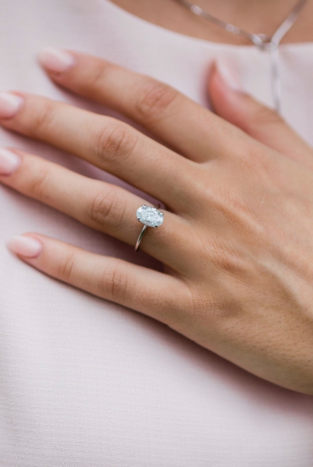 2.10CT Oval Cut Hidden Halo Moissanite Engagement Ring