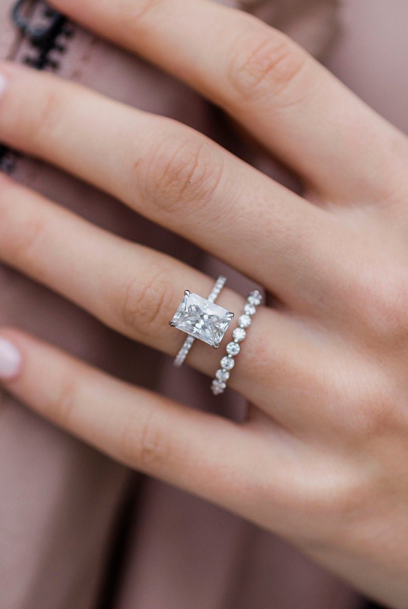 2.70CT Radiant Hidden Halo Moissanite Diamond Pave Engagement Ring