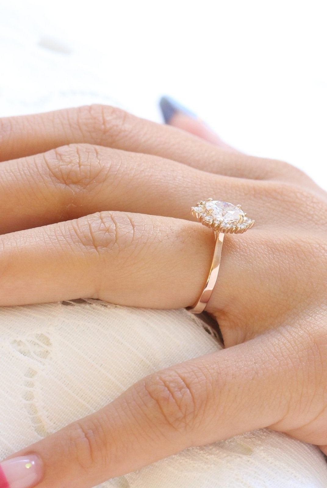 1.50CT Oval Halo Moissanite Diamond Solitaire Engagement Ring In Solid Gold