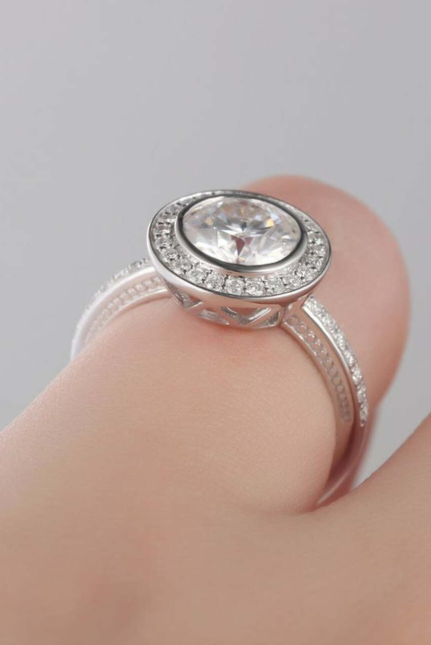 1.5CT Round Halo Moissanite Diamond Pave Engagement Ring In 14K White Gold