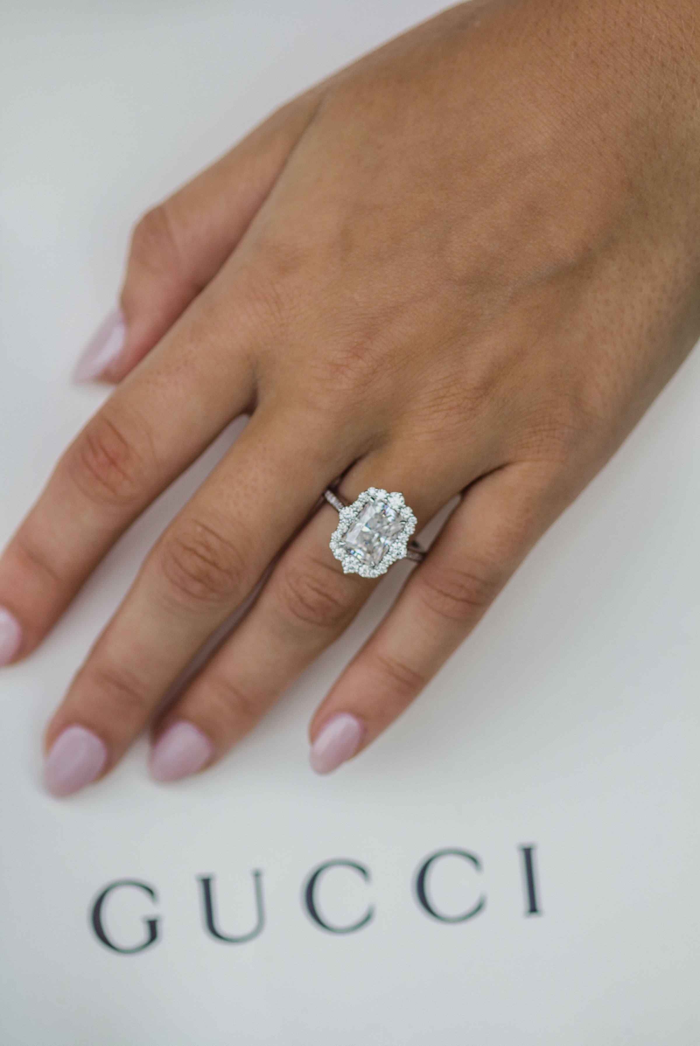 3.40CT Radiant Cut Unique Halo Moissanite Engagement Ring
