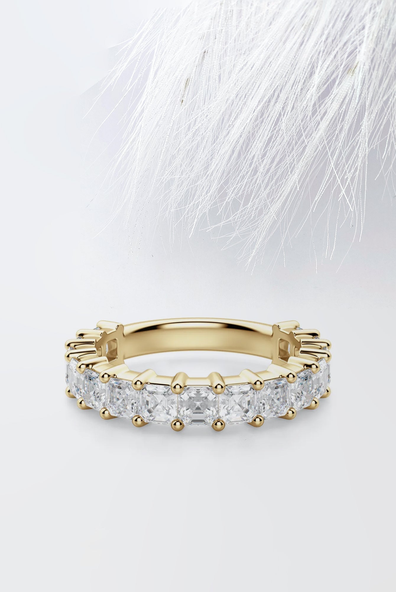 Asscher Cut Moissanite 3/4 Diamond Wedding Band for Women