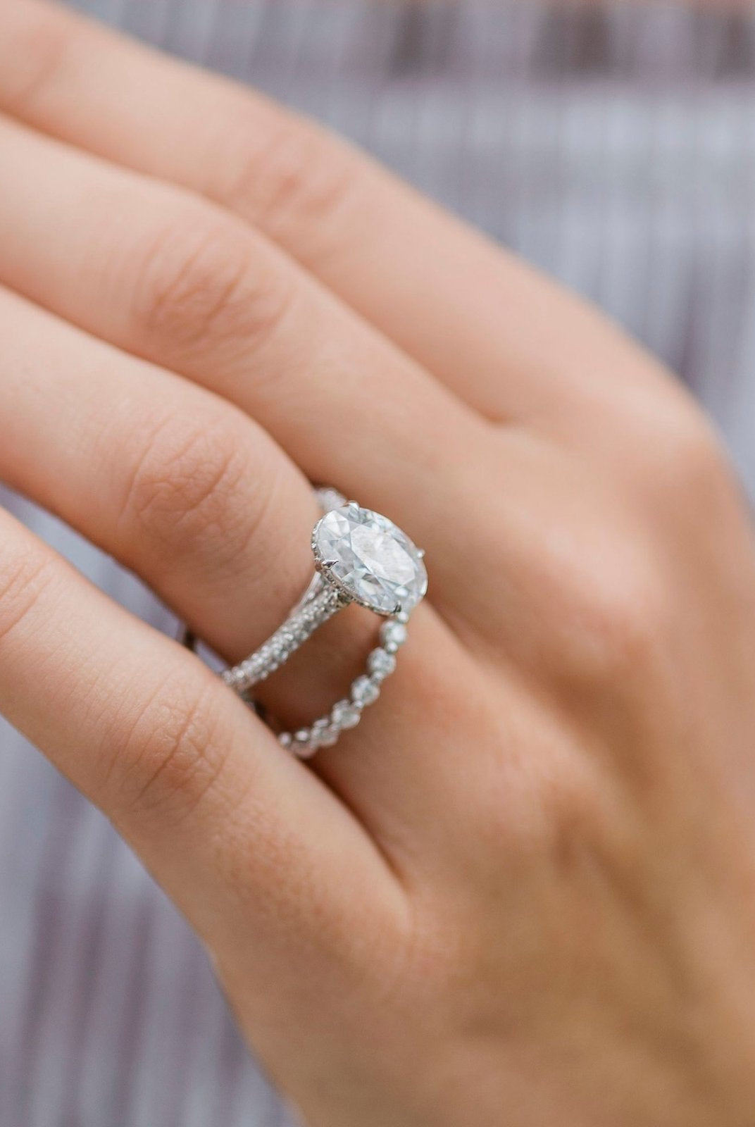3.40CT Elongated Oval Cut Hidden Halo Moissanite Engagement Ring