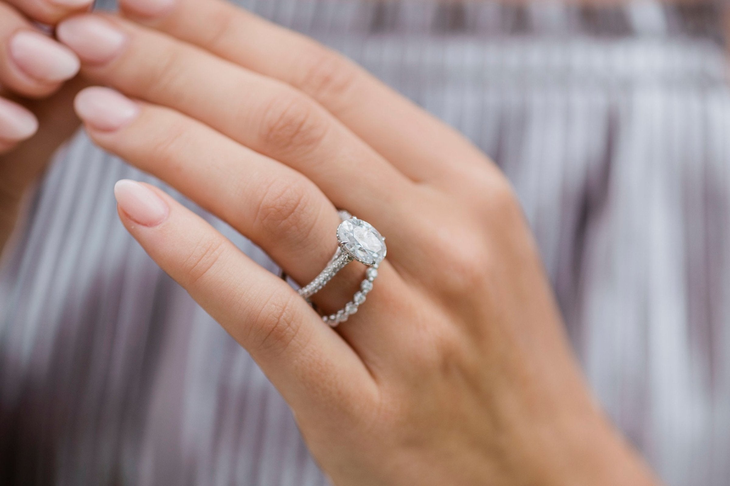 3.40CT Elongated Oval Cut Hidden Halo Moissanite Engagement Ring